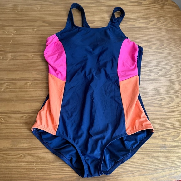 NWT Lands End Blue Color Block One Piece Large - Picture 1 of 6
